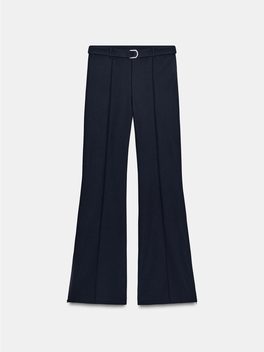 Zara Navy Blue Stretch Crepe Belted Flared Trousers - Small NWT - Picture 4 of 8